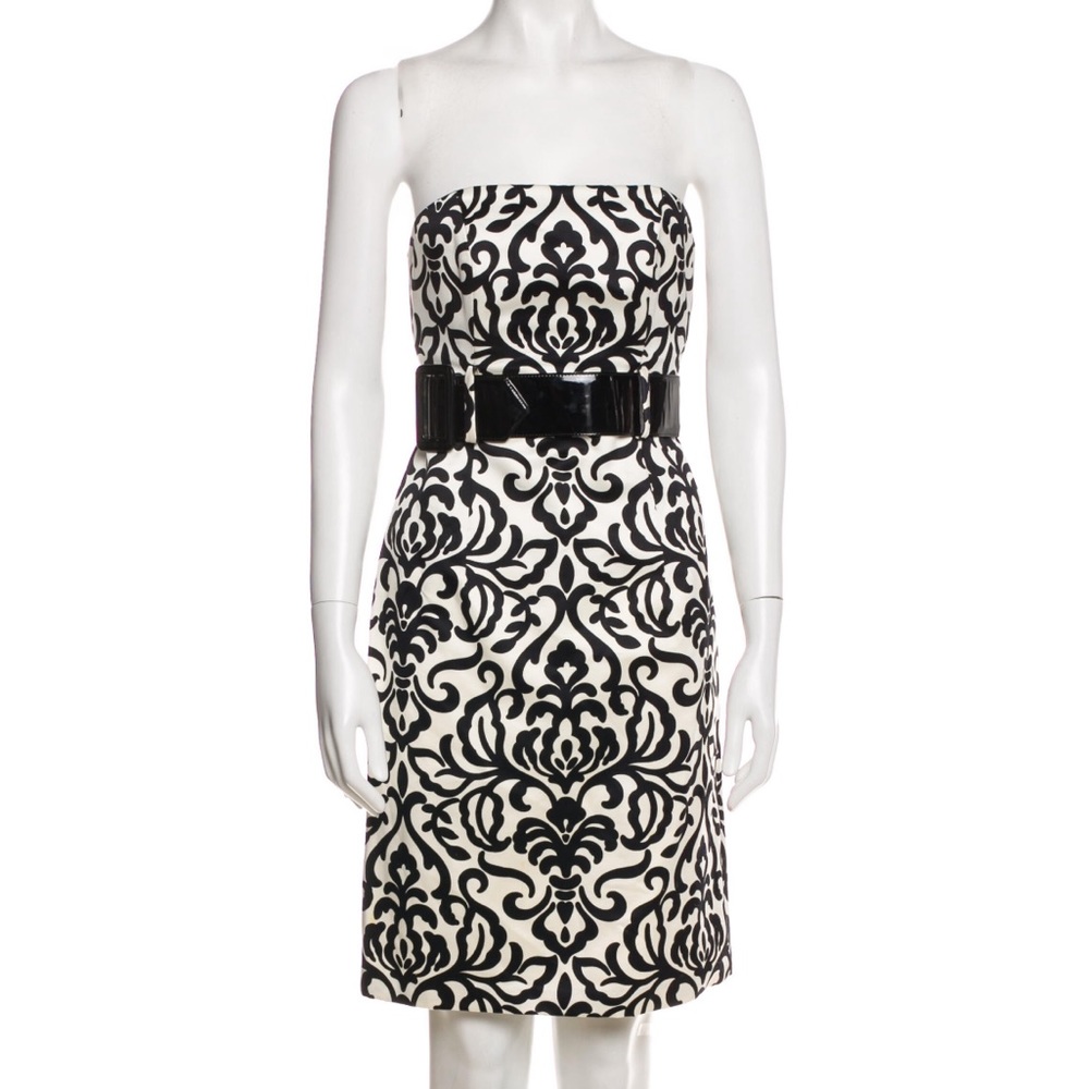 Milly Strapless B&W Print Belted Mini Dress - 0